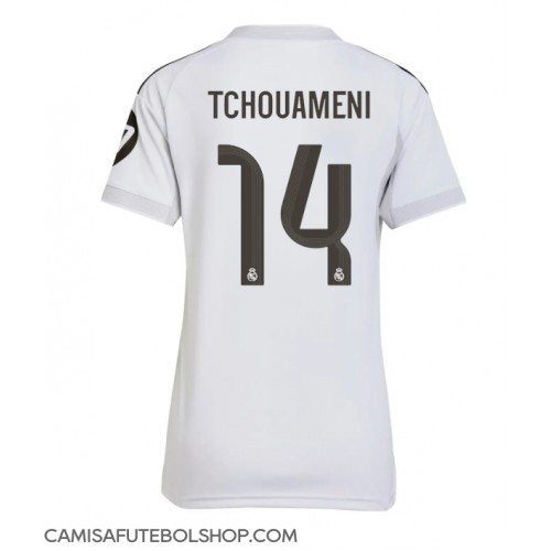 Camisa de time de futebol Real Madrid Aurelien Tchouameni #14 Replicas 1º Equipamento Feminina 2025-26 Manga Curta